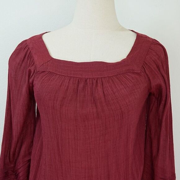 LC Lauren Conrad Long Sleeve Semi Sheer Peasant Top Burgundy Size XS - Picture 2 of 11